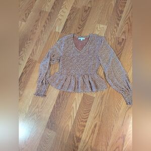 Women's Brown Patterned V-Neck Top